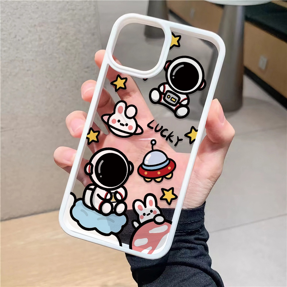 Ốp Điện Thoại Nhựa Acrylic Cứng Trong Suốt Hình Thỏ Phi Hành Gia Cho iphone 14 pro Max 11 13 12 7Plus 8 X XS Max
