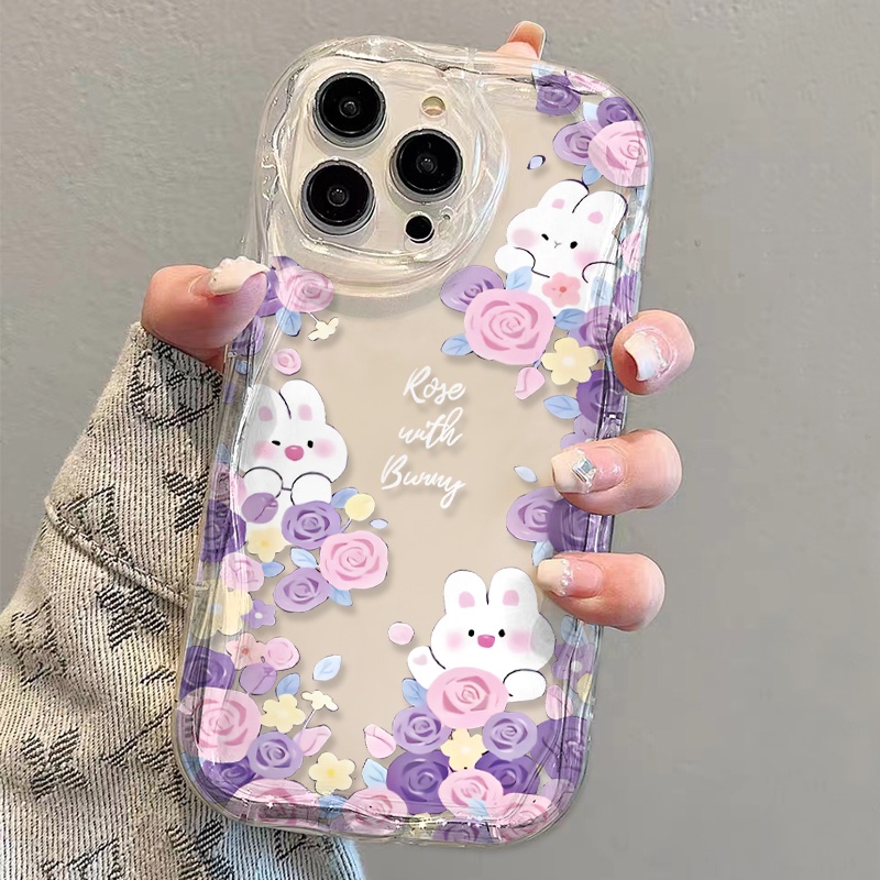 Ốp Điện Thoại Dẻo Trong Suốt Họa Tiết Hoa &amp; Thỏ Dễ Thương Cho iphone 14 pro Max 11 13 12 7Plus 8 X XS Max