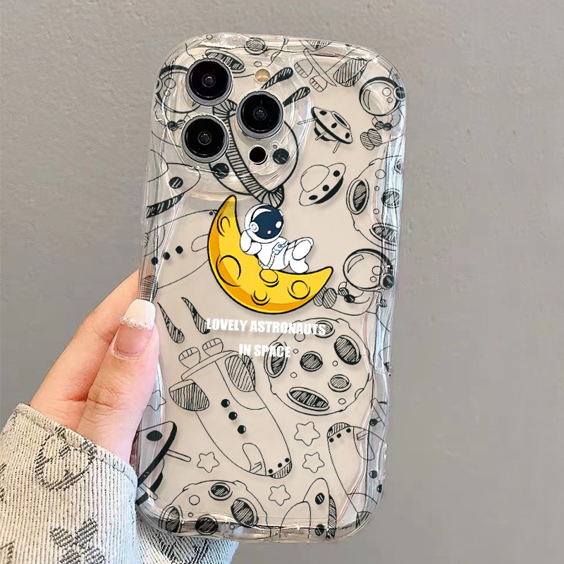 Ốp Điện Thoại Dẻo Trong Suốt Họa Tiết Hoạt Hình Phi Hành Gia / Mặt Trăng Cho iphone 14 pro Max 11 13 12 7Plus 8 X