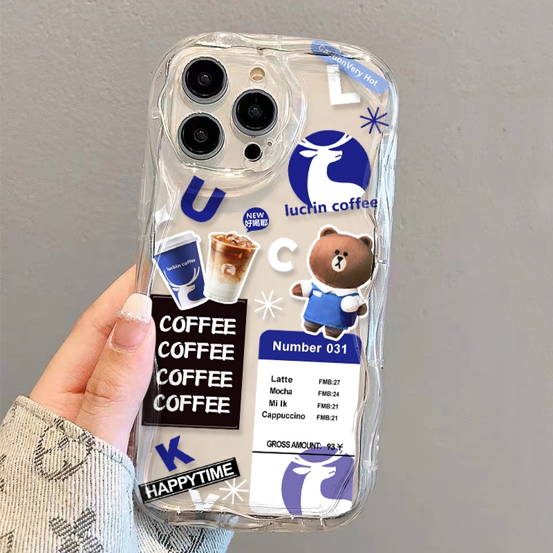 Ốp Điện Thoại Dẻo Trong Suốt Họa Tiết Gấu &amp; Cà Phê Dễ Thương Cho iphone 14 pro Max 11 13 12 7Plus 8 X XS Max