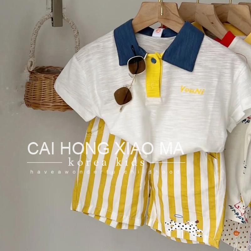 Set Áo Thun Cổ Bẻ Phối Quần Dài Dáng Rộng Thời Trang Mùa Hè Xinh Xắn Dành Cho Bé
