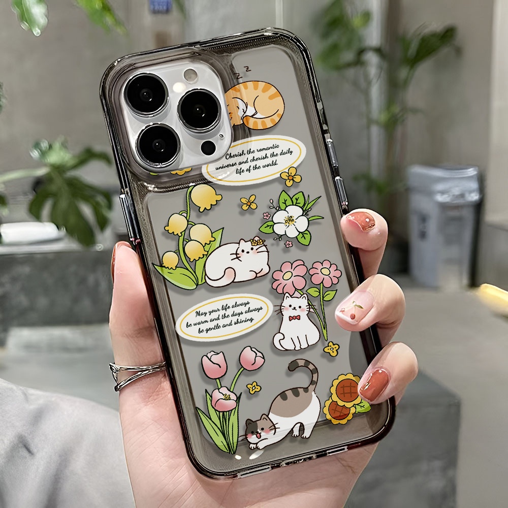 Ốp Điện Thoại Trong Suốt In Hình Mèo Và Hoa Thời Trang Cho iphone 14 pro max 11 13 12 7 8 Plus X XR XSMax