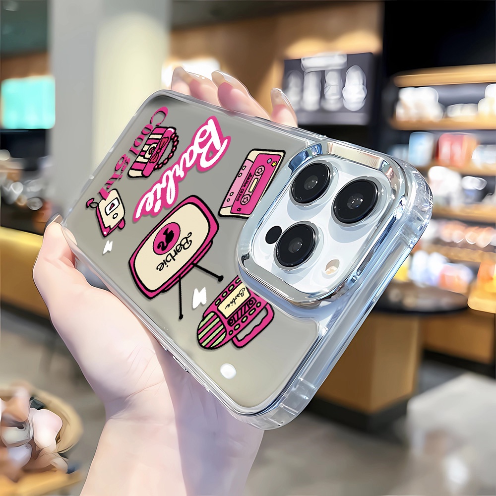 Ốp Điện Thoại Họa Tiết Hoạt Hình Barbie Tráng Gương Viền Kim Loại Cho iphone 14 pro max 11 12 13 8 7 Plus X XR XSMax