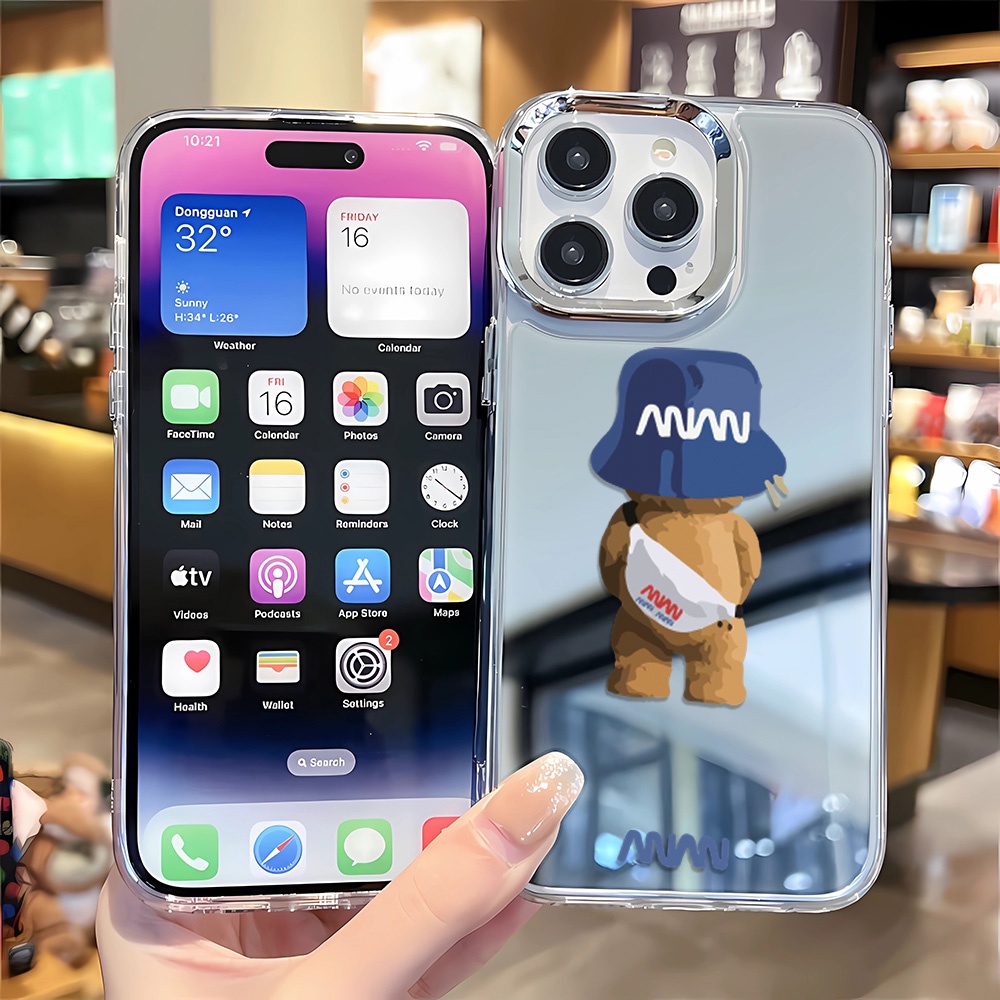Ốp Điện Thoại Tráng Gương Họa Tiết Gấu NASA Cho iphone 14 pro max 11 12 13 8 7 Plus X XR XSMax