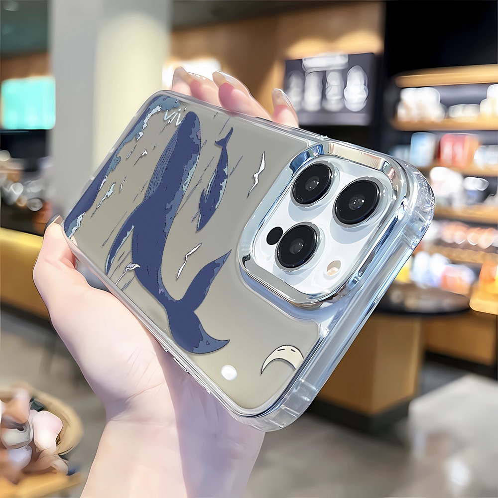 Ốp Điện Thoại Tráng Gương Hình Cá Mập Xanh Cho iphone 14 pro max 11 12 13 8 7 Plus X XR XSMax