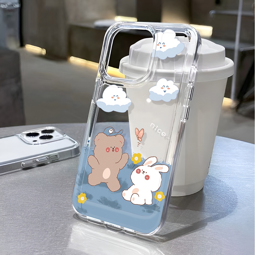 Ốp Điện Thoại Trong Suốt In Hình Gấu Thỏ Hoạt Hình Cho iphone 14 pro max 11 13 12 7 8 Plus X XR XSMax