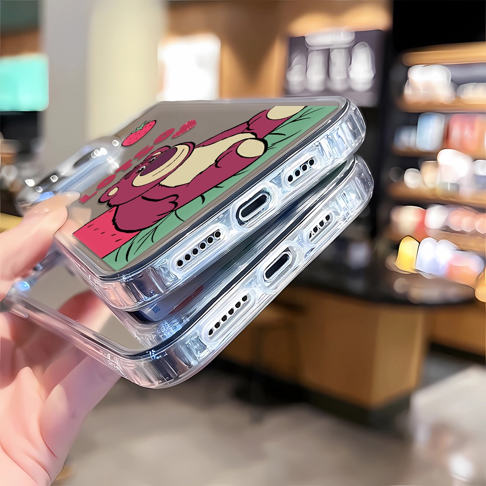 Ốp Điện Thoại Tráng Gương Viền Kim Loại Họa Tiết Gấu / Dâu Tây Cho iphone 14 pro max 11 12 13 8 7 Plus X XR XSMax