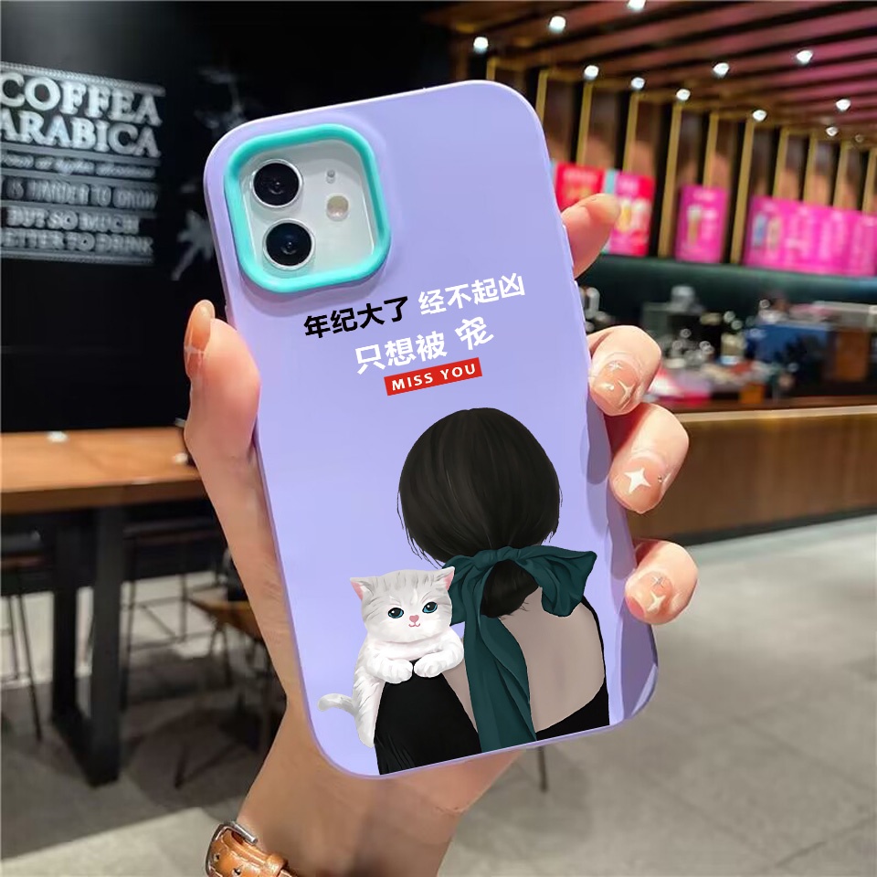 Ốp Điện Thoại silicon Dẻo Họa Tiết Cô Gái / Mèo 3 Trong 1 Dễ Thương Cho iPhone 14Promax 13 12 11 7Plus X XR