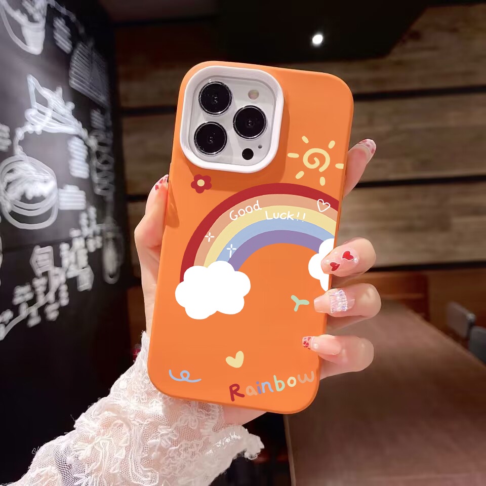 Ốp Điện Thoại silicon Dẻo Màu Cầu Vồng / Mặt Trời / Đám Mây 3 Trong 1 Cho iPhone 14Promax 13 12 11 7Plus X