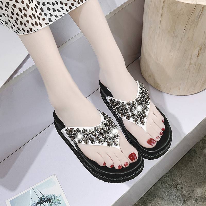 Dép Sandal Đế Dày Đính Đá Thời Trang Hàn Quốc Cho Nữ