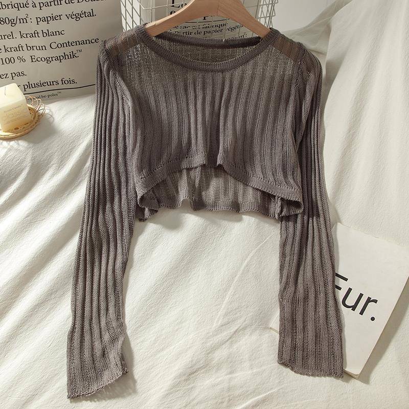 Áo Croptop Dệt Kim Mỏng Phong Cách Hàn Quốc Thời Trang Mùa Hè Cho Nữ