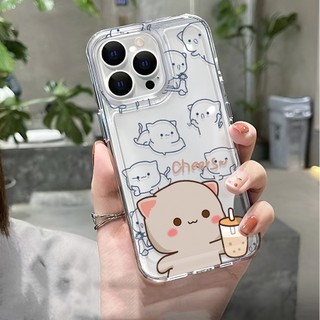 Ốp Điện Thoại Trong Suốt In Hình Mèo Uống Trà Sữa Cho iphone 15promax 14 11 13 12 7 8 plus x xr xsmax
