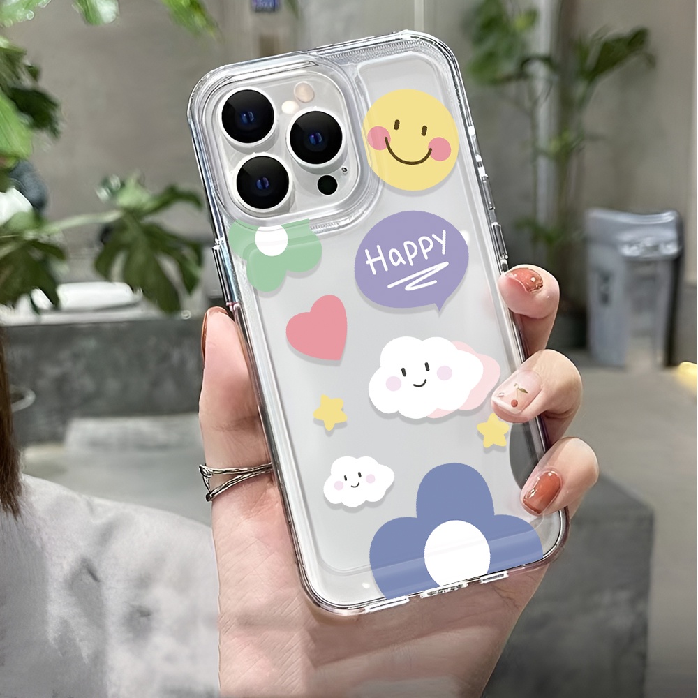 Ốp Điện Thoại Trong Suốt In Hình Đám Mây Mặt Cười Cho iphone 14 pro max 11 13 12 7 8 Plus X XR XSMax