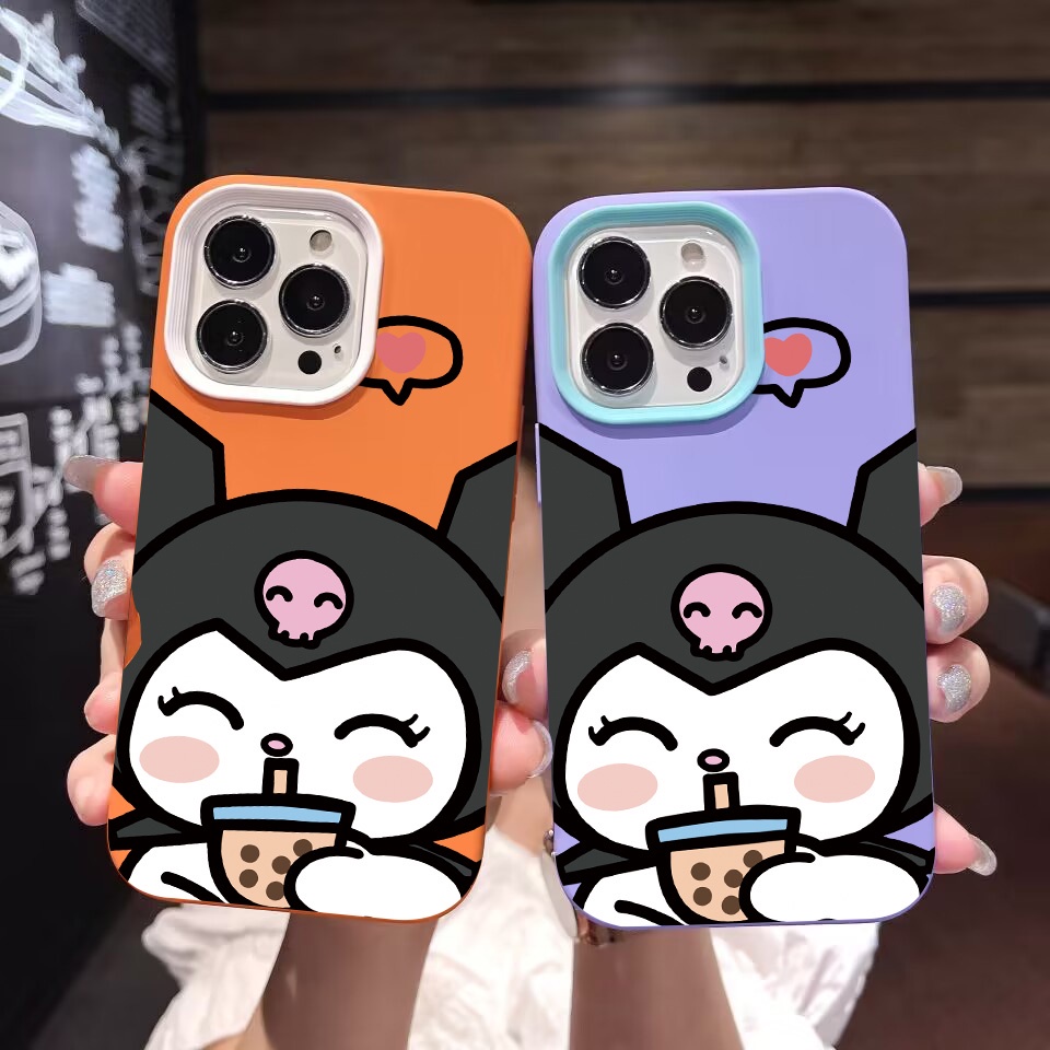 Ốp Điện Thoại silicon Dẻo Hình kuromi Uống Trà Sữa 3 Trong 1 Cho iPhone 14Promax 13 12 11 7Plus X XR