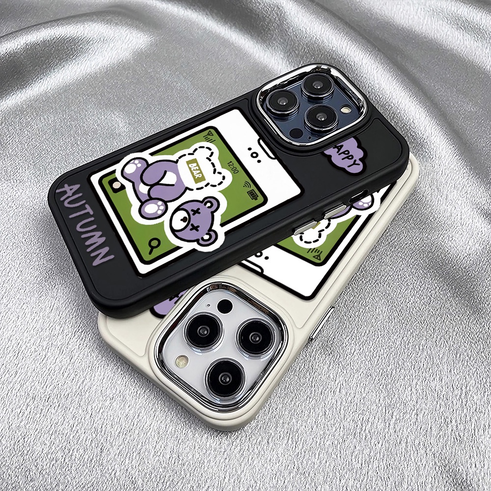 Ốp Điện Thoại Silicone Khung Kim Loại In Hình Gấu Hoạt Hình Đáng Yêu Cho iphone 14ProMax 11 13 12 7Plus 8 X XS Max