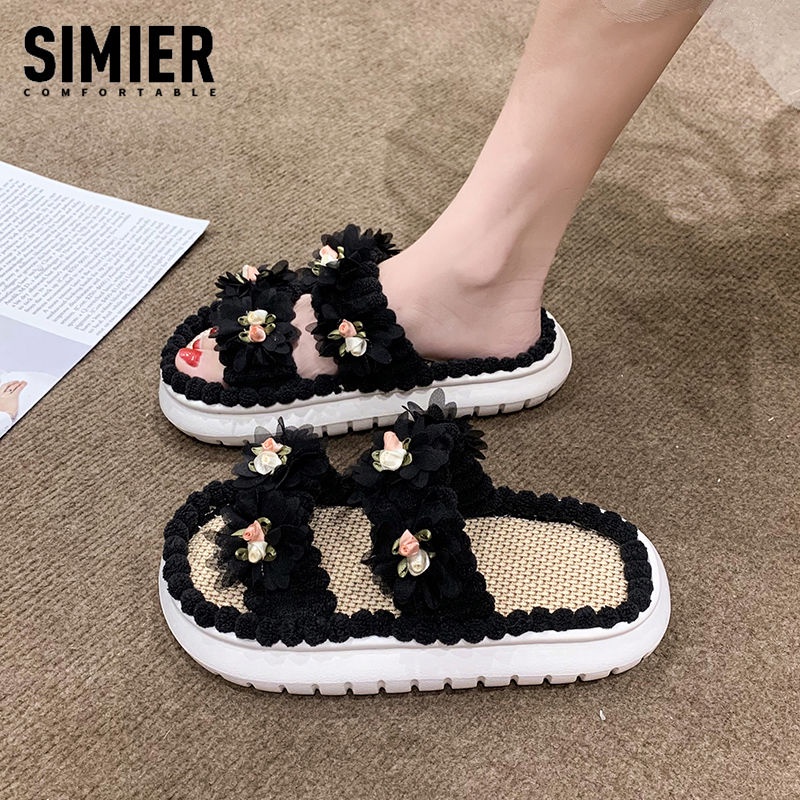 [Hàng Có Sẵn Giao Hàng Nhanh] Dép Sandal Đế Dày Đính Hoa Thời Trang Mùa Hè 2023 Phong Cách Mới Cho Nữ