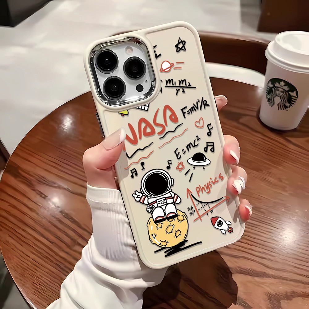 Ốp Điện Thoại Silicone Khung Kim Loại In Hình Phi Hành Gia Hoạt Hình Cho iphone 14ProMax 11 13 12 7Plus 8 X XS Max