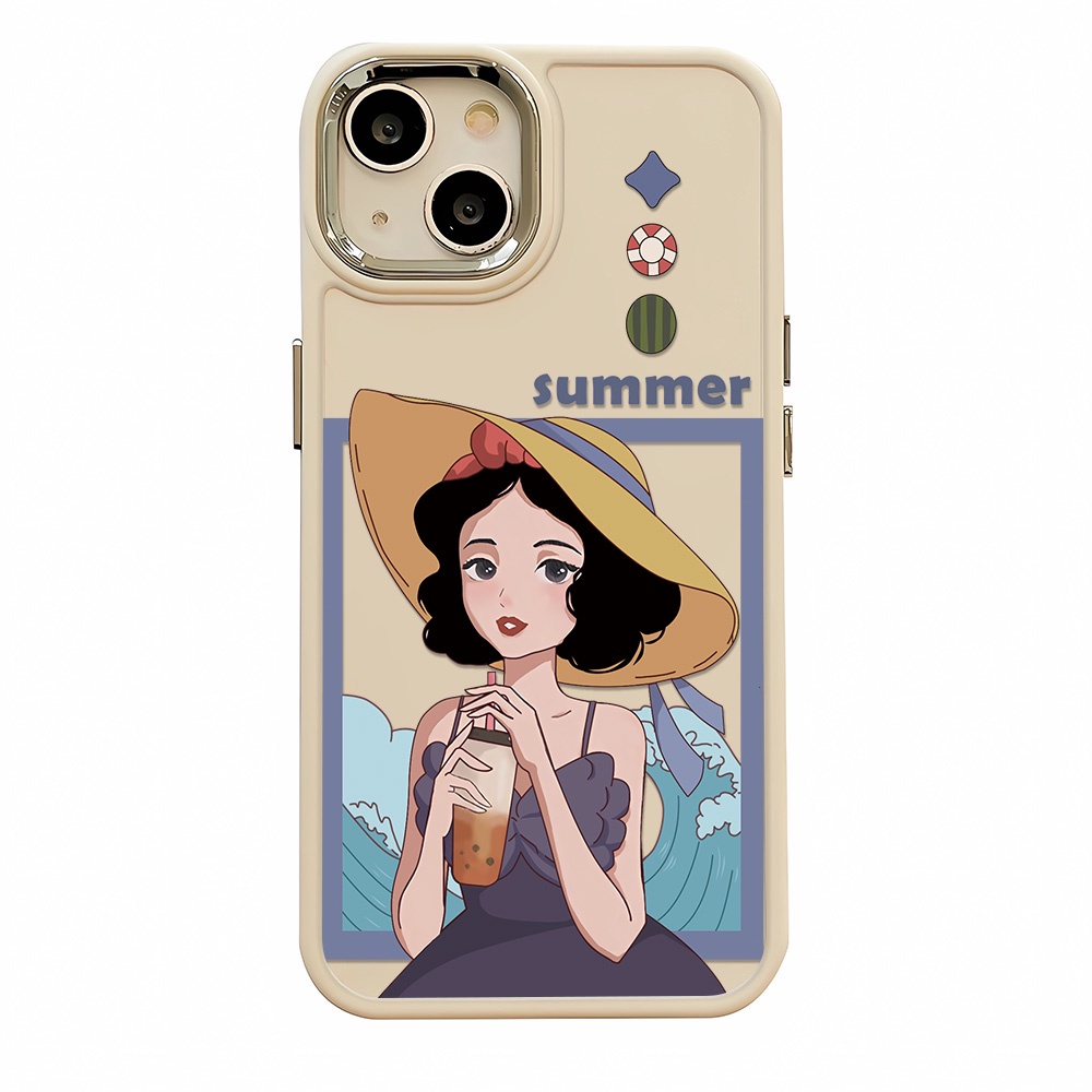 Ốp Điện Thoại Silicone Khung Kim Loại In Hình Cô Gái Cho iphone 14ProMax 11 13 12 7Plus 8 X XS Max