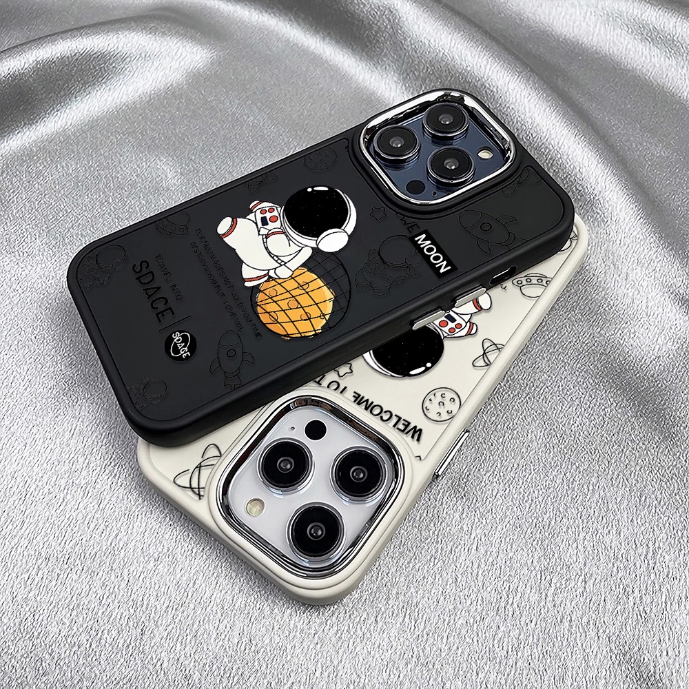 Ốp Điện Thoại Silicone Khung Kim Loại In Hình Phi Hành Gia Hoạt Hình Cho iphone 14ProMax 11 13 12 7Plus 8 X XS Max