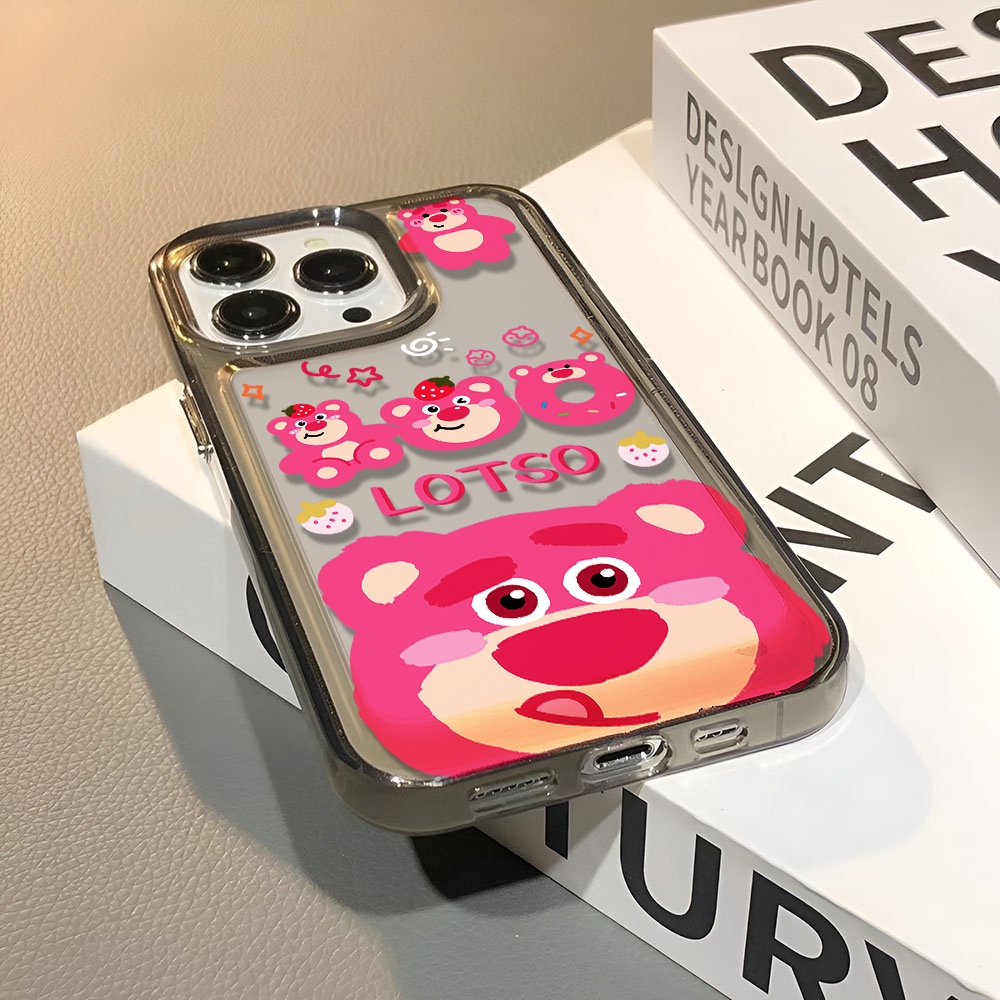 Ốp Điện Thoại Trong Suốt Chống Sốc Hình Lotso Màu Hồng Cho iphone 14 pro max 11 13 12 7 8 Plus X XR XSMax