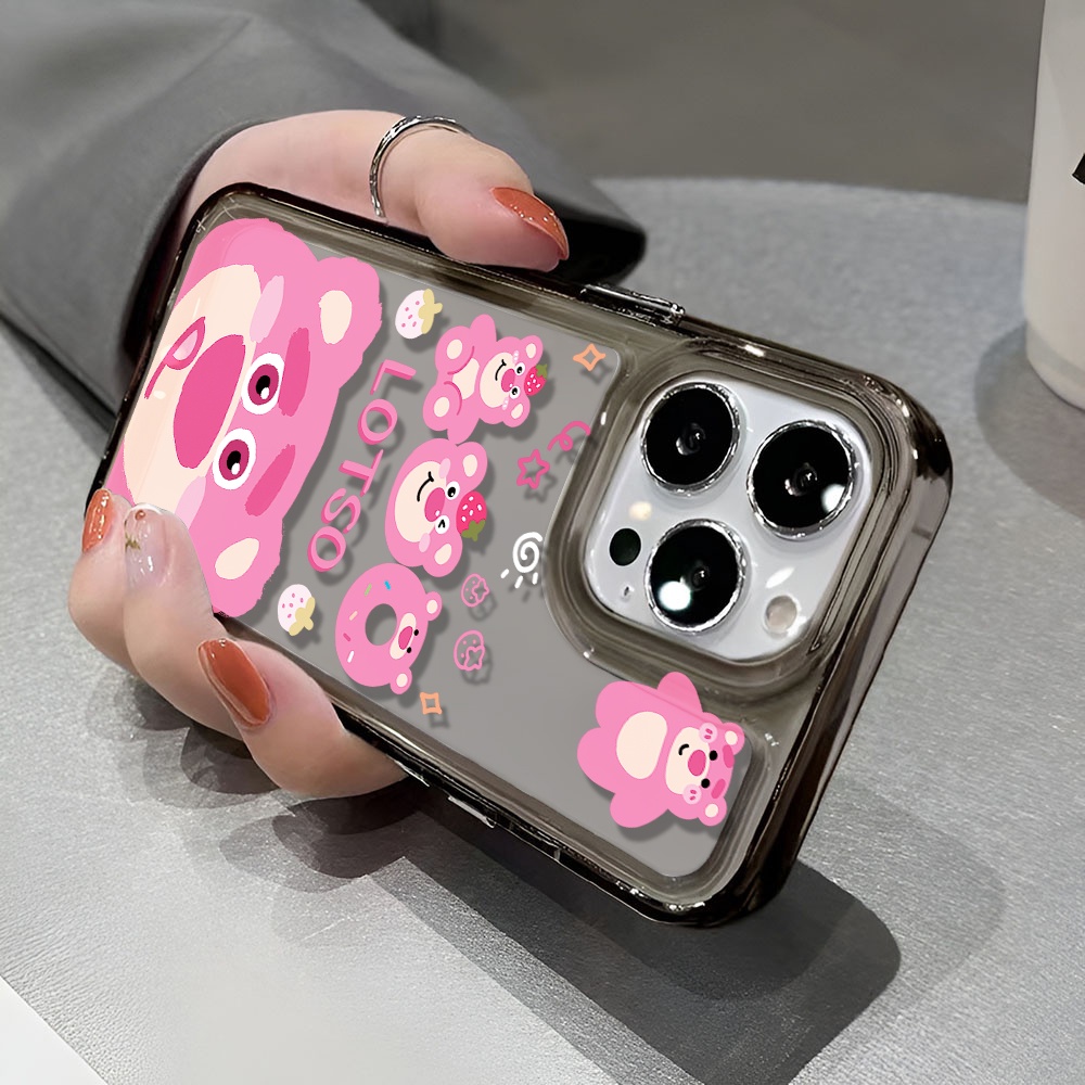 Ốp Điện Thoại Trong Suốt Chống Sốc Hình Lotso Màu Hồng Cho iphone 14 pro max 11 13 12 7 8 Plus X XR XSMax