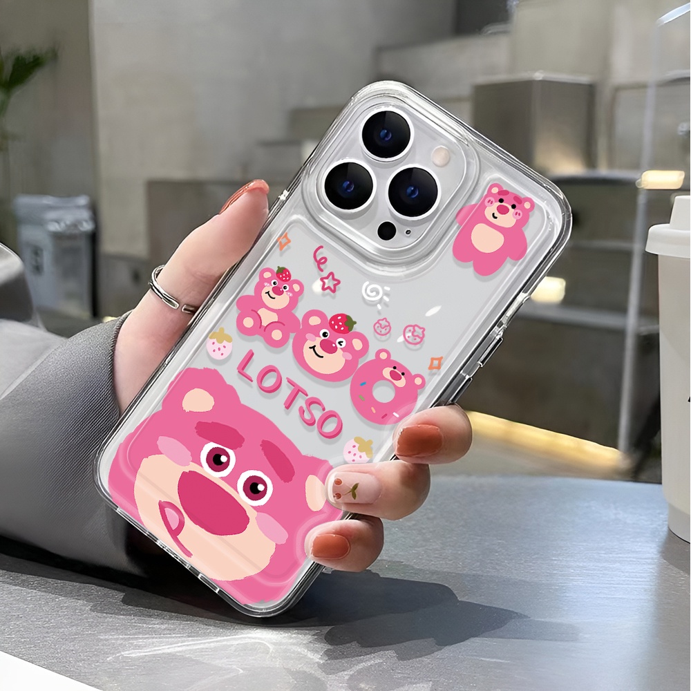 Ốp Điện Thoại Trong Suốt Chống Sốc Hình Lotso Màu Hồng Cho iphone 14 pro max 11 13 12 7 8 Plus X XR XSMax