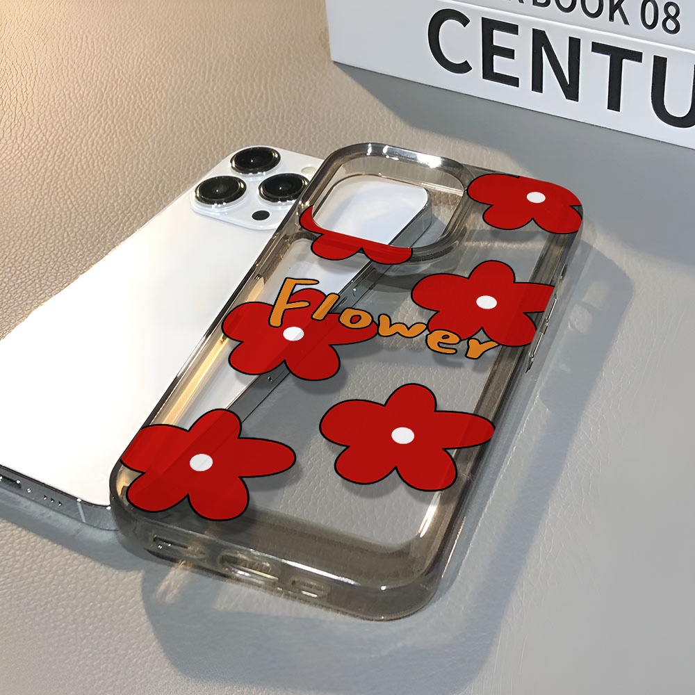 Ốp Điện Thoại Trong Suốt Họa Tiết Hoa Đỏ Thời Trang Chống Sốc Cho iphone 14 pro max 11 13 12 7 8 Plus X XR XSMax