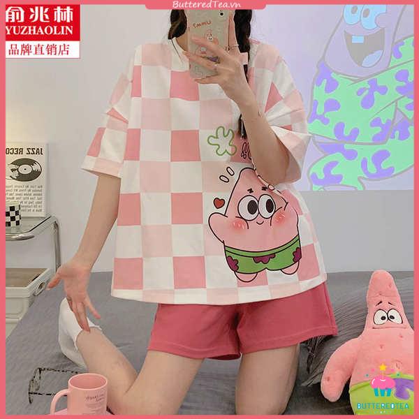 Đồ ngủ gấu dâu tây nữ mùa hè 100% cotton tay ngắn dễ thương