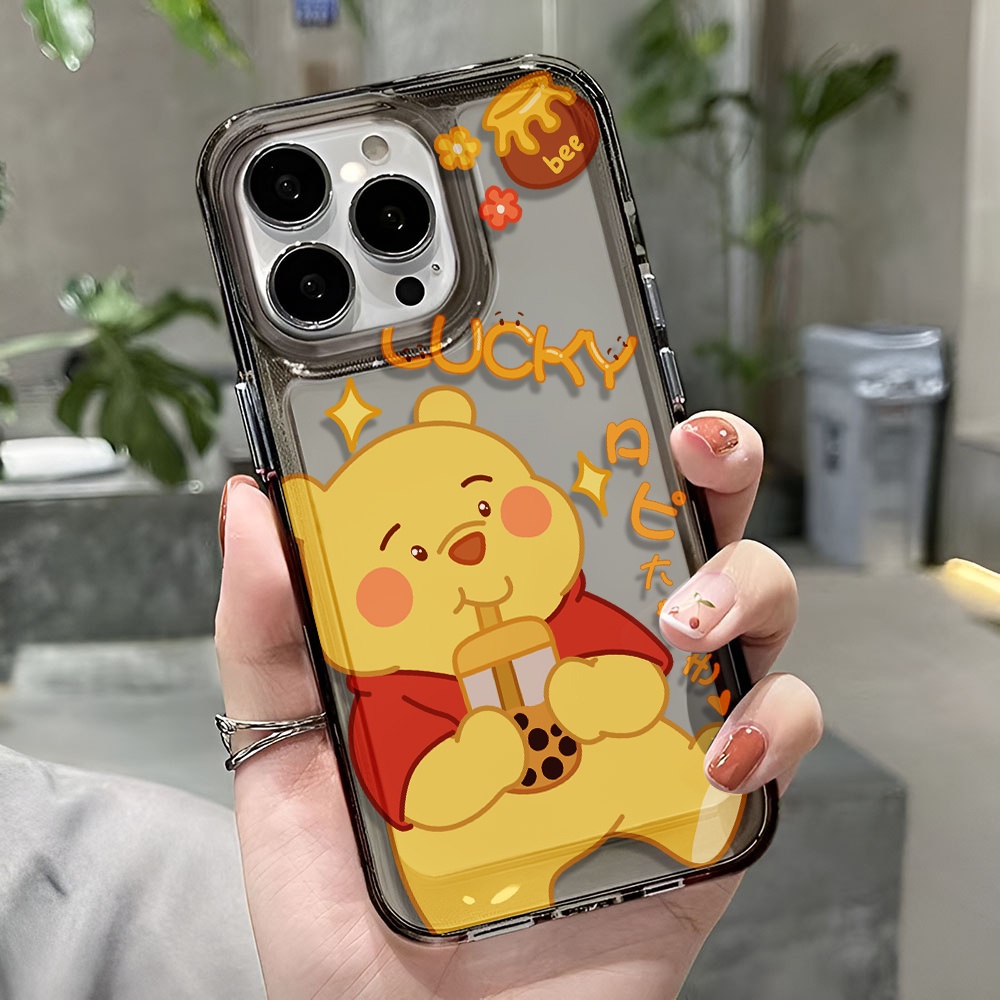 Ốp Điện Thoại Trong Suốt Chống Sốc In Hình Gấu Pooh Uống Trà Sữa Cho iphone 14 pro max 11 13 12 7 8 Plus X XR XSMax