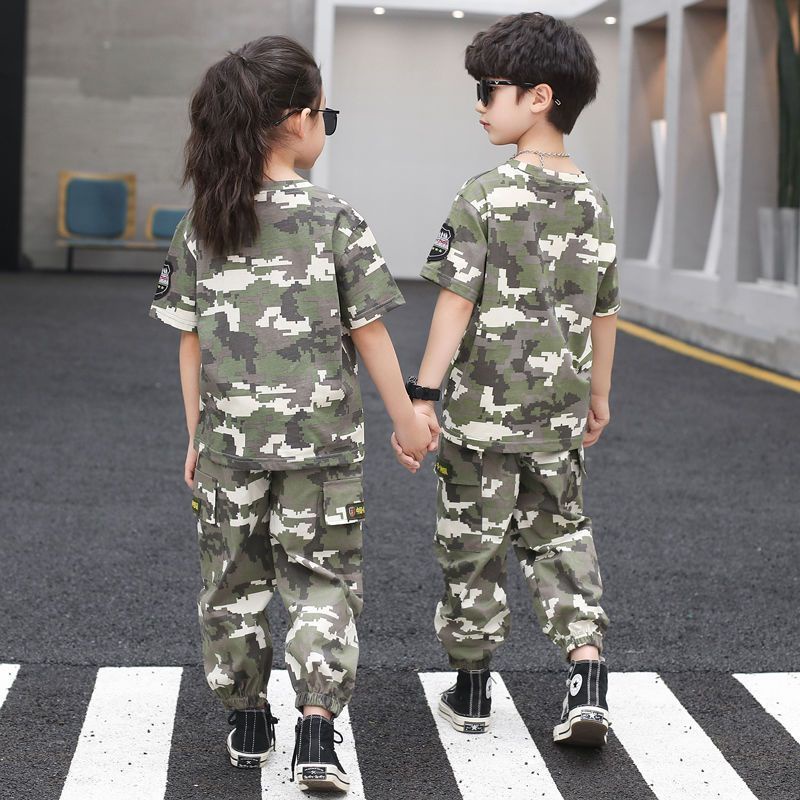 Set Áo Thun Tay Ngắn + Quần Dài Họa Tiết Rằn Ri Màu Sắc Thời Trang Mùa Hè Cho Bé Trai