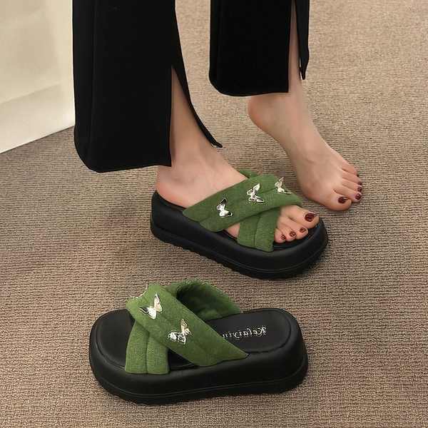 Dép sandal đế dày bướm thời trang bánh mì chéo đế dày dép