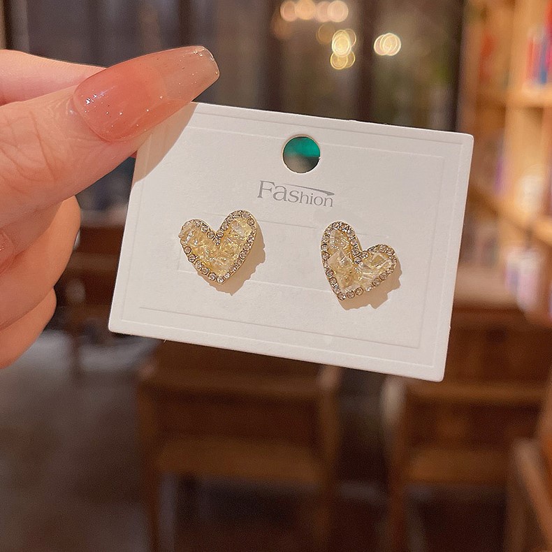 Khuyên Tai Hình Trái Tim Đính Đá Pha Lê Thời Trang Hàn Quốc Chất Lượng Cao Cho Nữ