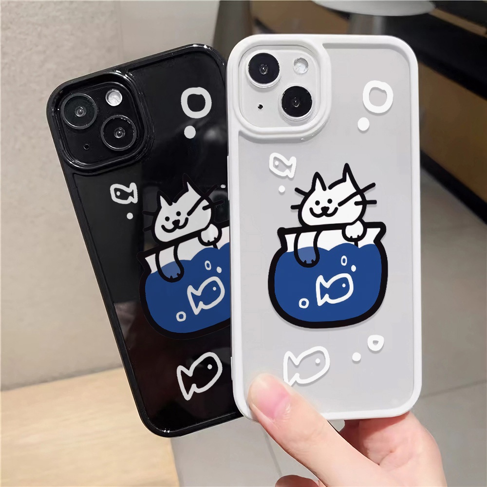 Ốp Điện Thoại Acrylic Cứng Trong Suốt In Hình Mèo Bắt Cá Thời Trang Cho iphone 14promax 11 13 12 7Plus 8 X XS Max