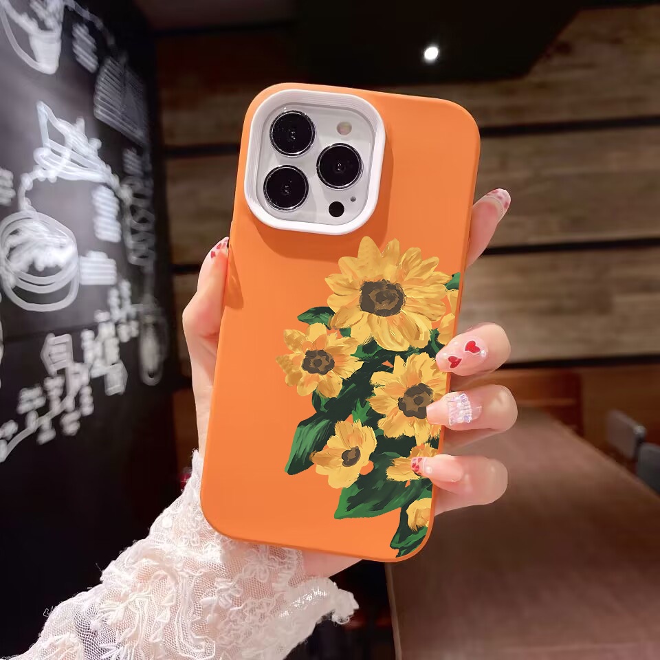 Ốp Điện Thoại silicon Dẻo Hình Hoa Hướng Dương 3 Trong 1 Cho iPhone 14Promax 13 12 11 7Plus 7 X Xs Max XR