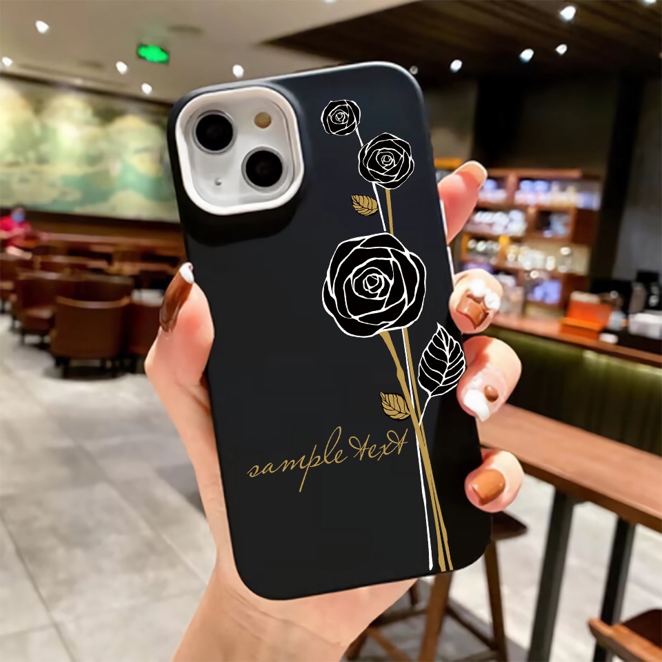 Ốp Điện Thoại silicon Dẻo Màu Đen Họa Tiết Hoa Hồng 3 Trong 1 Cho iPhone 14Promax 13 12 11 7Plus 7 X Xs Max XR