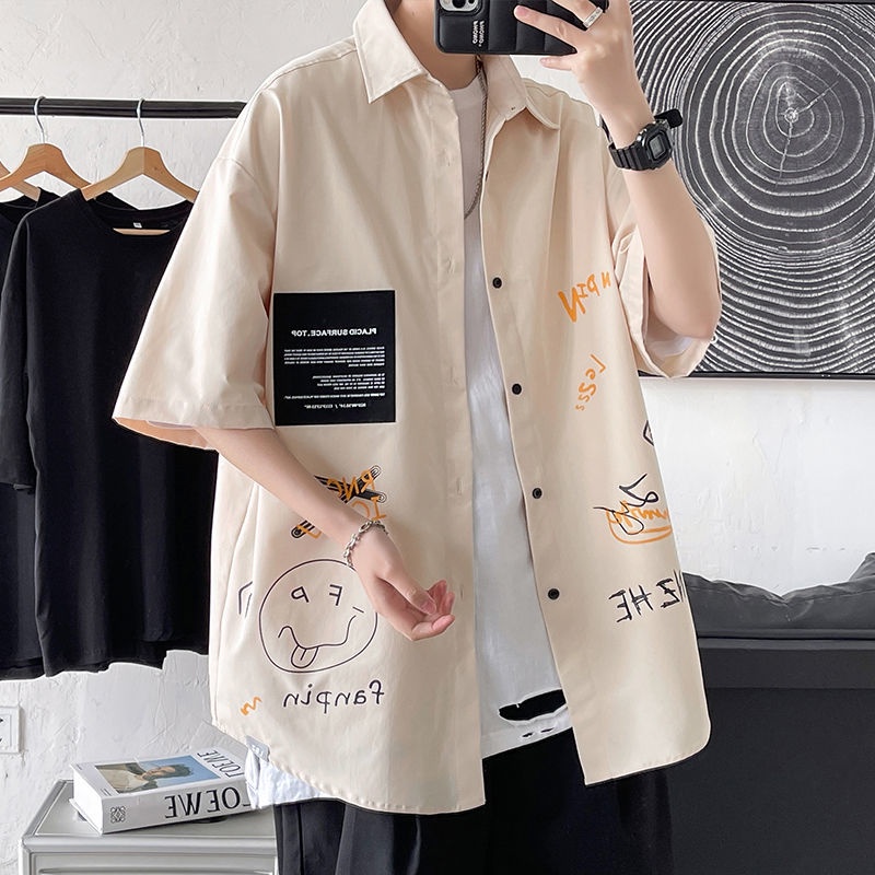 Áo sơ mi Nam hoạ tiết Bigsize Áo sơ mi tay ngắn form rộng có cổ in hình mùa hè Phong cách Hàn Quốc Thời Trang cao cấp đẹp