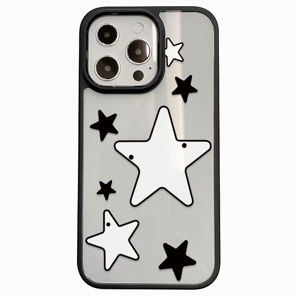 Ốp Điện Thoại Acrylic Cứng Trong Suốt Họa Tiết Ngôi Sao Trắng Đen Cho iphone 14promax 11 13 12 7Plus 8 X XS Max