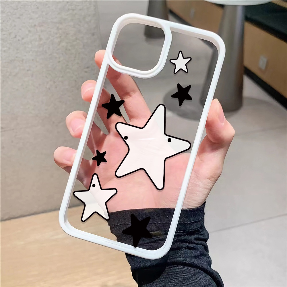 Ốp Điện Thoại Acrylic Cứng Trong Suốt Họa Tiết Ngôi Sao Trắng Đen Cho iphone 14promax 11 13 12 7Plus 8 X XS Max