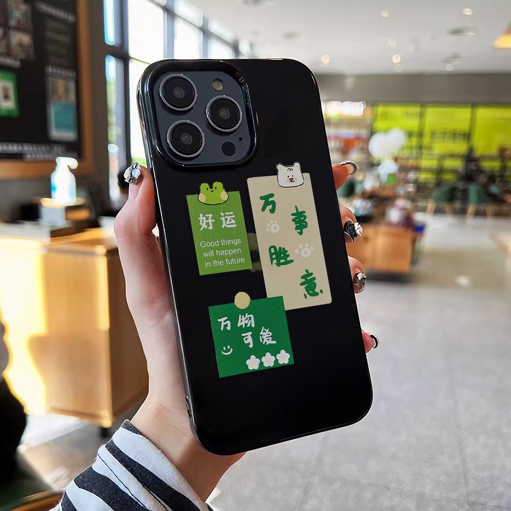 Ốp Điện Thoại Silicone TPU Mềm Bóng In Chữ Chúc May Mắn Cho iphone 14promax 11 13 12 7Plus 8 X XS Max
