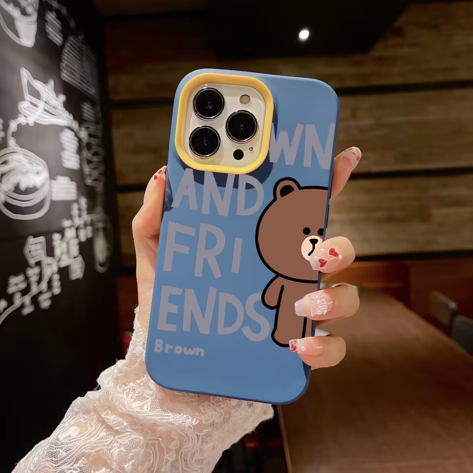 Ốp Điện Thoại silicon Dẻo Hình Gấu Nâu Và Chữ 3 Trong 1 Cho iPhone 14Promax 13 12 11 7Plus 7 X Xs Max XR