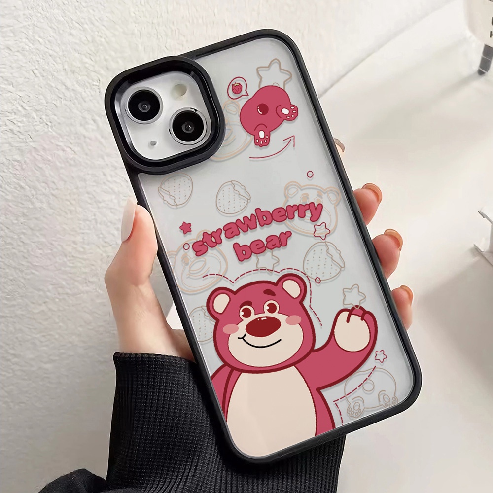 Ốp Điện Thoại Nhựa Acrylic Cứng Trong Suốt Hình Gấu Strawberry Lotso Cho iphone 14 pro Max 11 13 12 7Plus 8 X XS Max