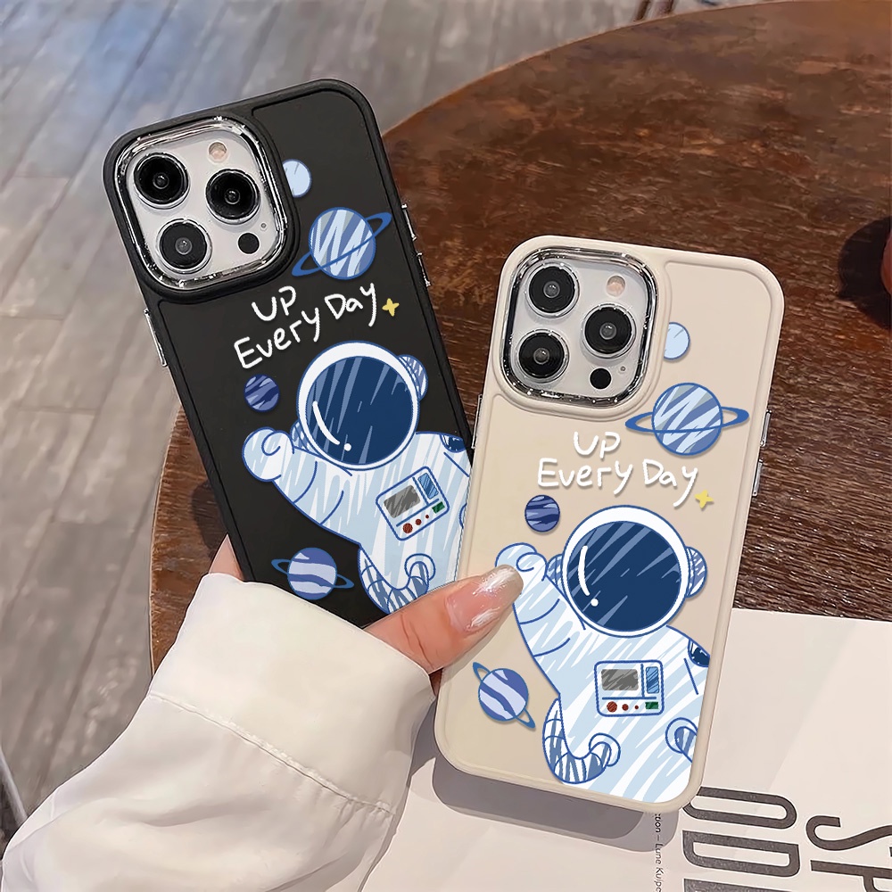 Ốp Điện Thoại Silicone Khung Kim Loại Chống Sốc In Hình Phi Hành Gia Cho iphone 14ProMax 11 13 12 7Plus 8 X XS Max