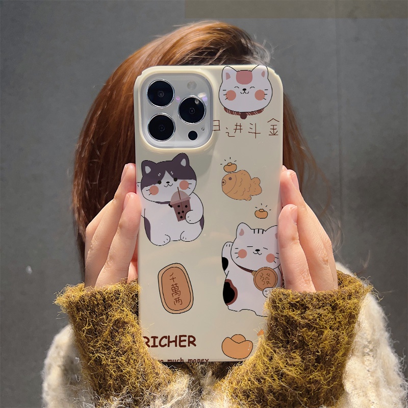 Ốp Điện Thoại Cứng Chống Sốc Hình Mèo May Mắn Cho iphone 14 pro Max 11 13 12 7Plus 8 X XS Max