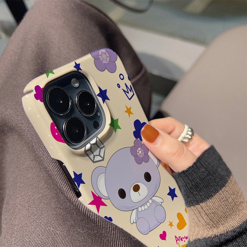 Ốp Điện Thoại Cứng Chống Sốc In Hình Gấu Và Hoa Dễ Thương Cho iphone 14 pro Max 11 13 12 7Plus 8 X XS Max