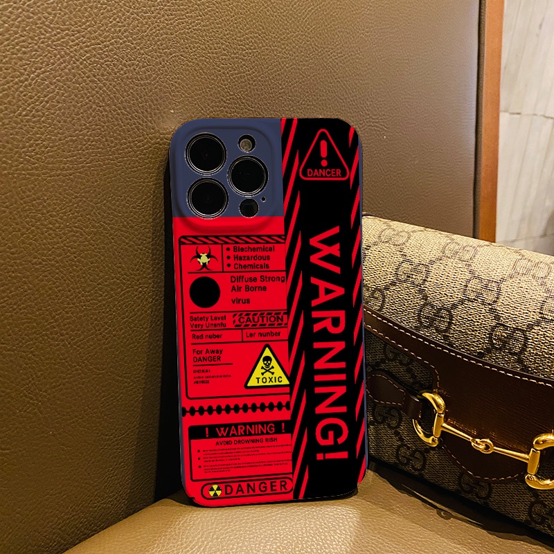 Ốp Điện Thoại Cứng Chống Sốc In Hình Nhãn Dán Cảnh Báo Thời Trang Cho iphone 14 pro Max 11 13 12 7Plus 8 X XS Max