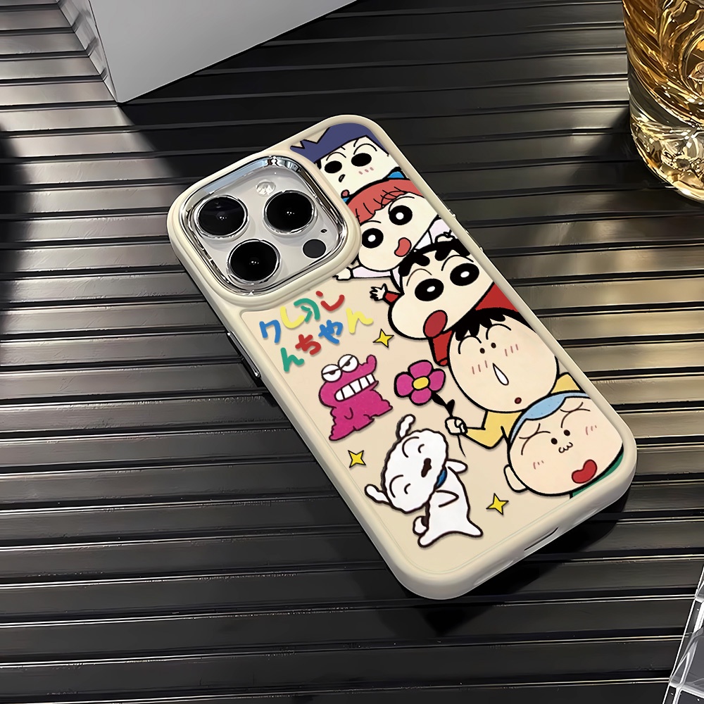 Ốp Điện Thoại Silicone Khung Kim Loại In Hình Cậu Bé Bút Chì Shin chan Cho iphone 14ProMax 11 13 12 7Plus 8 X XS Max
