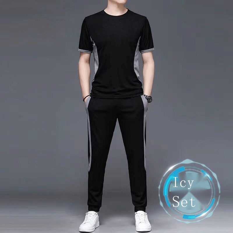 Bộ Đồ Thể Thao Áo Thun Tay Ngắn Phối Quần Dài Dáng Rộng Thời Trang Mùa Hè Cho Nam