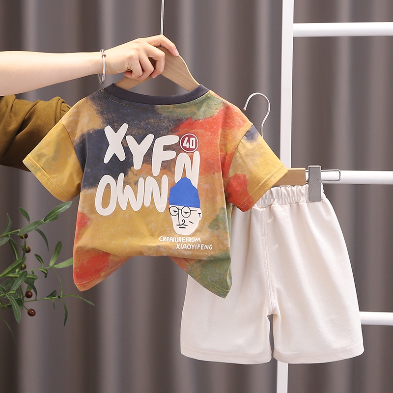 Set Đồ Mùa Hè 2 Món Gồm Áo Thun + Quần Ngắn In Họa Tiết Hoạt Hình Cho Bé Sơ Sinh