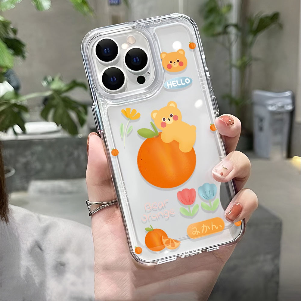 Ốp Điện Thoại Trong Suốt In Hình Gấu Và Quả Cam Cho iphone 14 pro max 11 13 12 7 8 Plus X XR XSMax