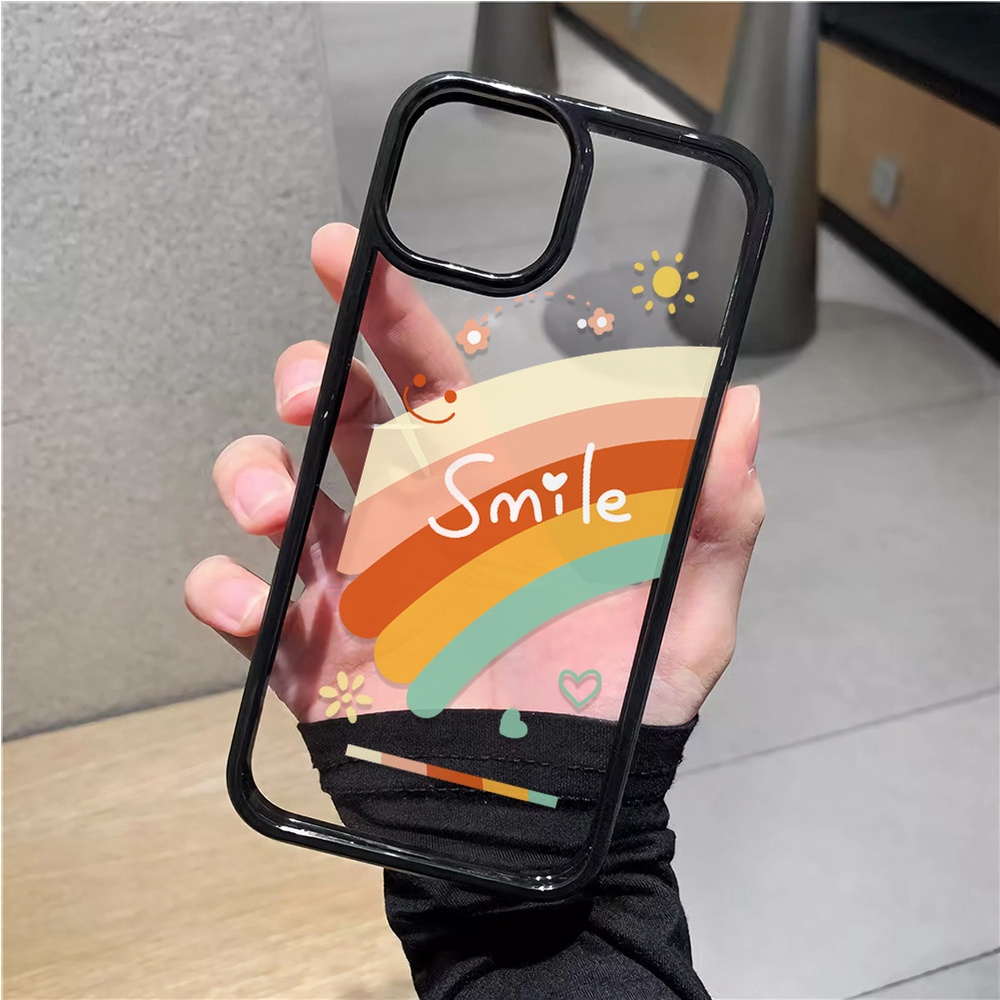 Ốp Điện Thoại Nhựa Acrylic Cứng Trong Suốt Hình Mặt Cười Cầu Vồng Cho iphone 14 pro Max 11 13 12 7Plus 8 X XS Max